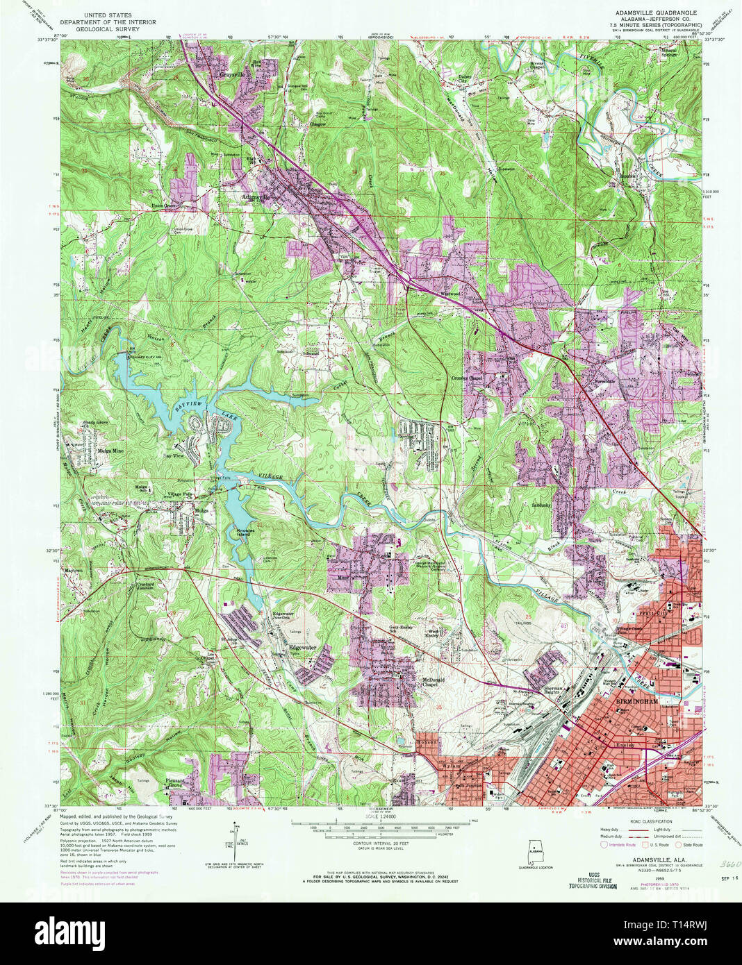 USGS TOPO Map Alabama AL Adamsville 303072 1959 24000 Stock Photo