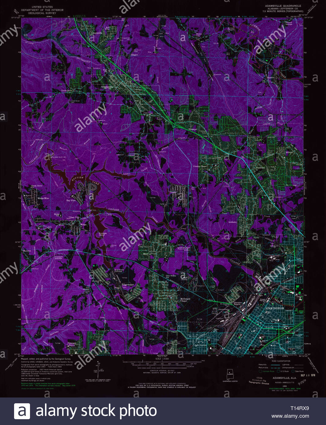 USGS TOPO Map Alabama AL Adamsville 303074 1959 24000 Inverted Stock Photo