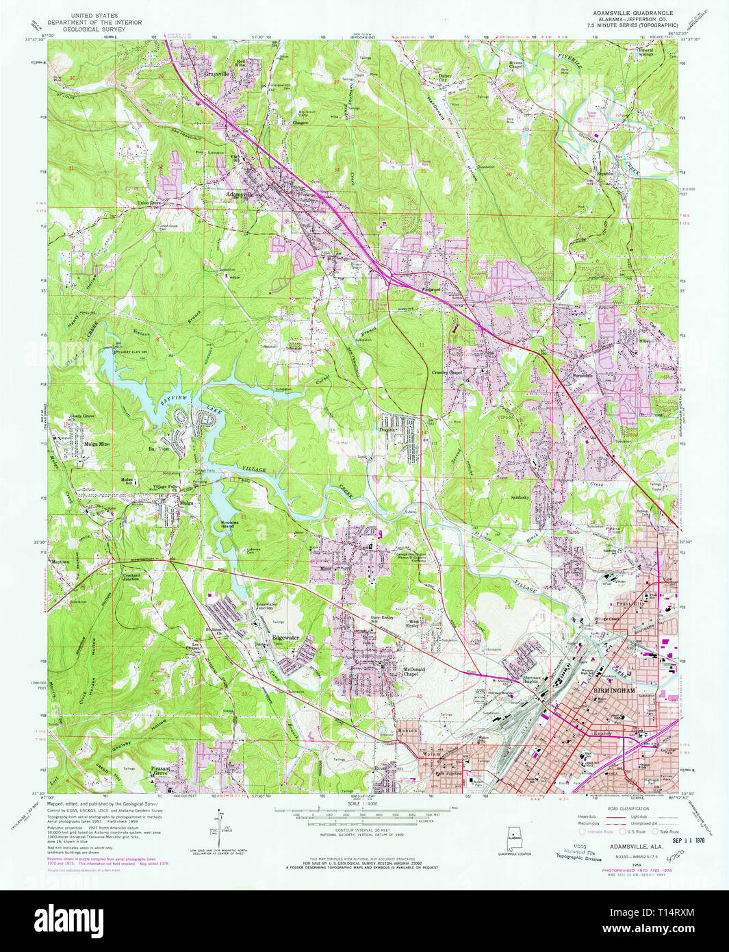 USGS TOPO Map Alabama AL Adamsville 303074 1959 24000 Stock Photo