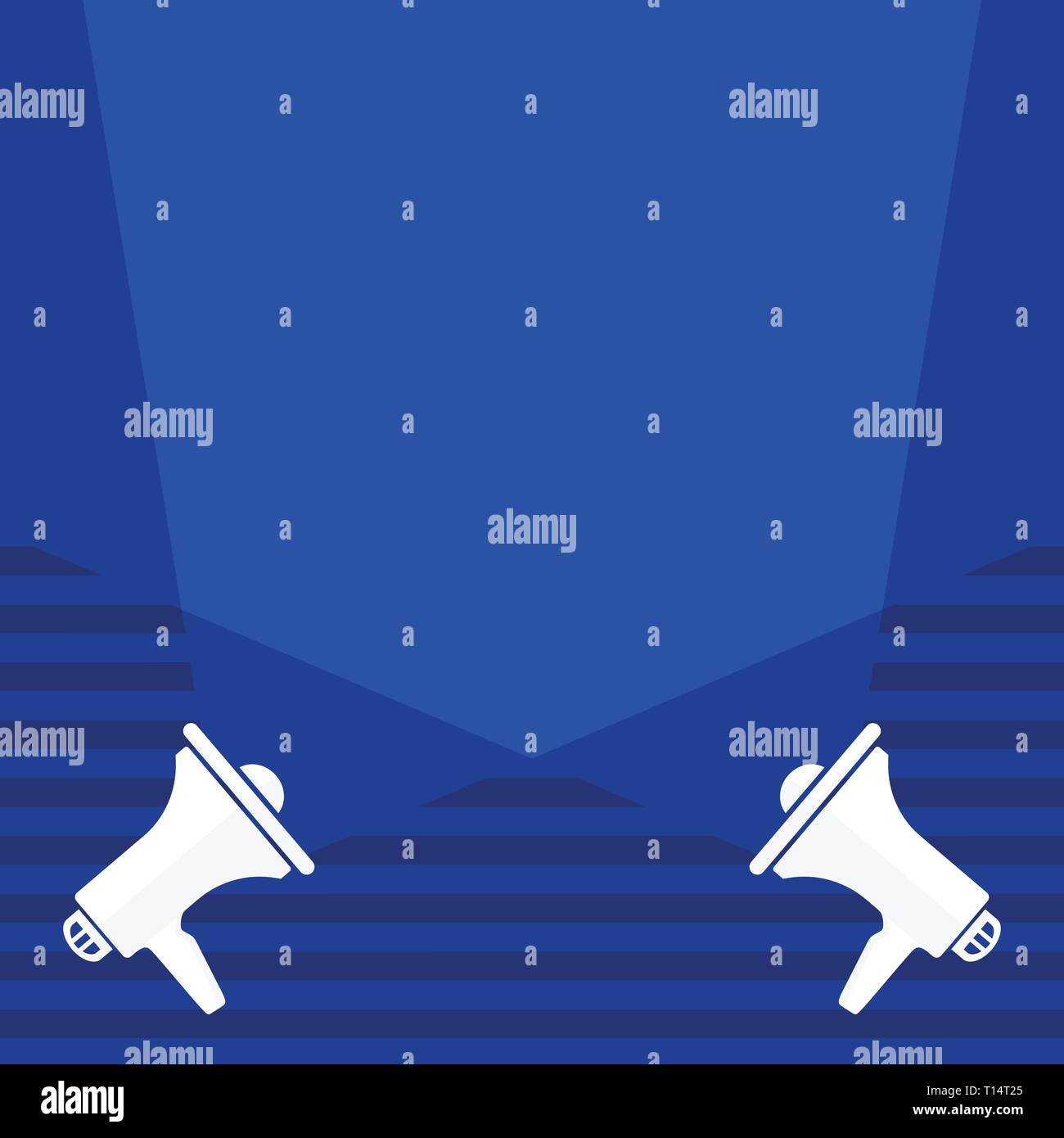 Blank Double Spotlight Crisscrossing Upward from Two Megaphones on the