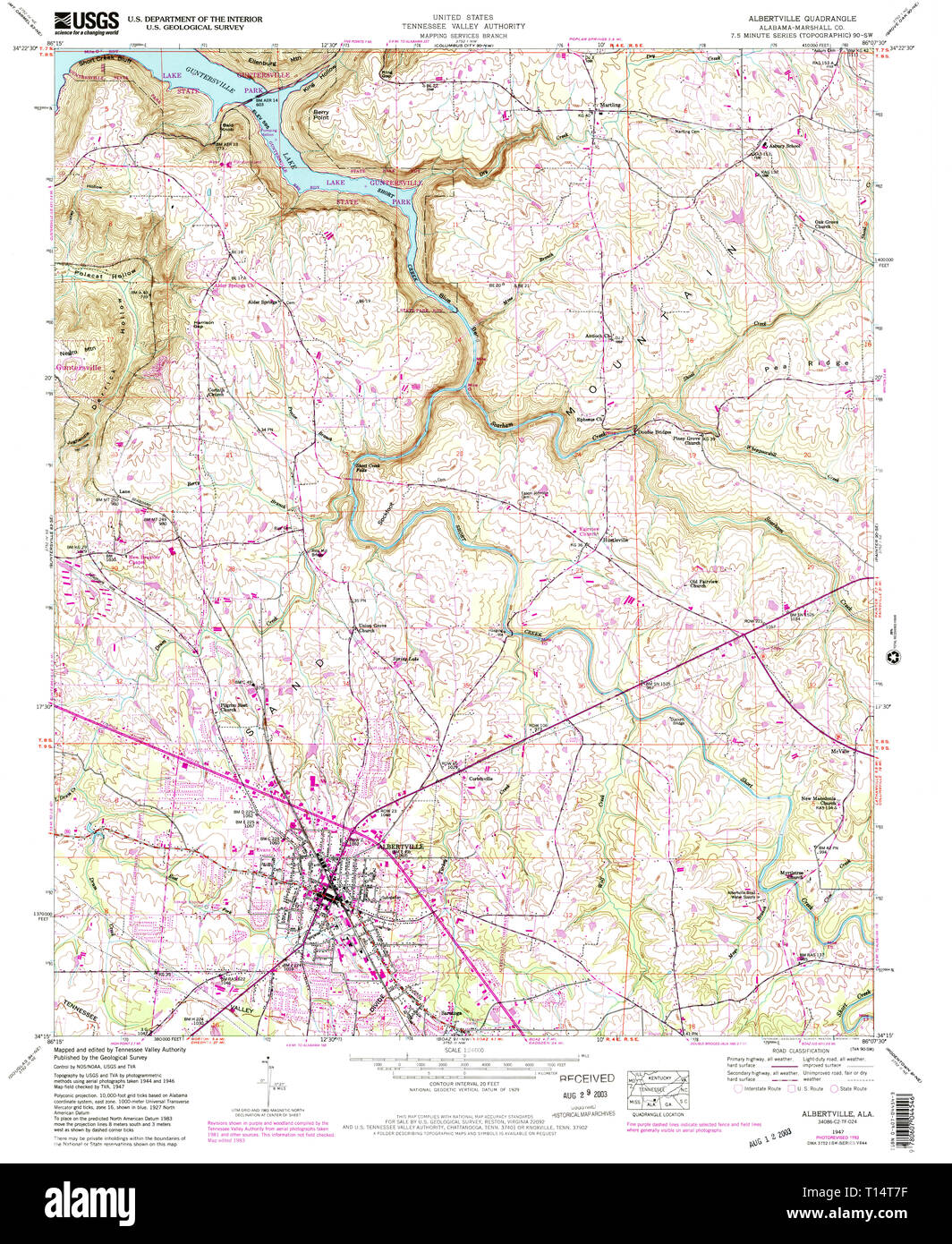 Usgs Topo Map Alabama Al Albertville 303083 1947 24000 T14T7F 