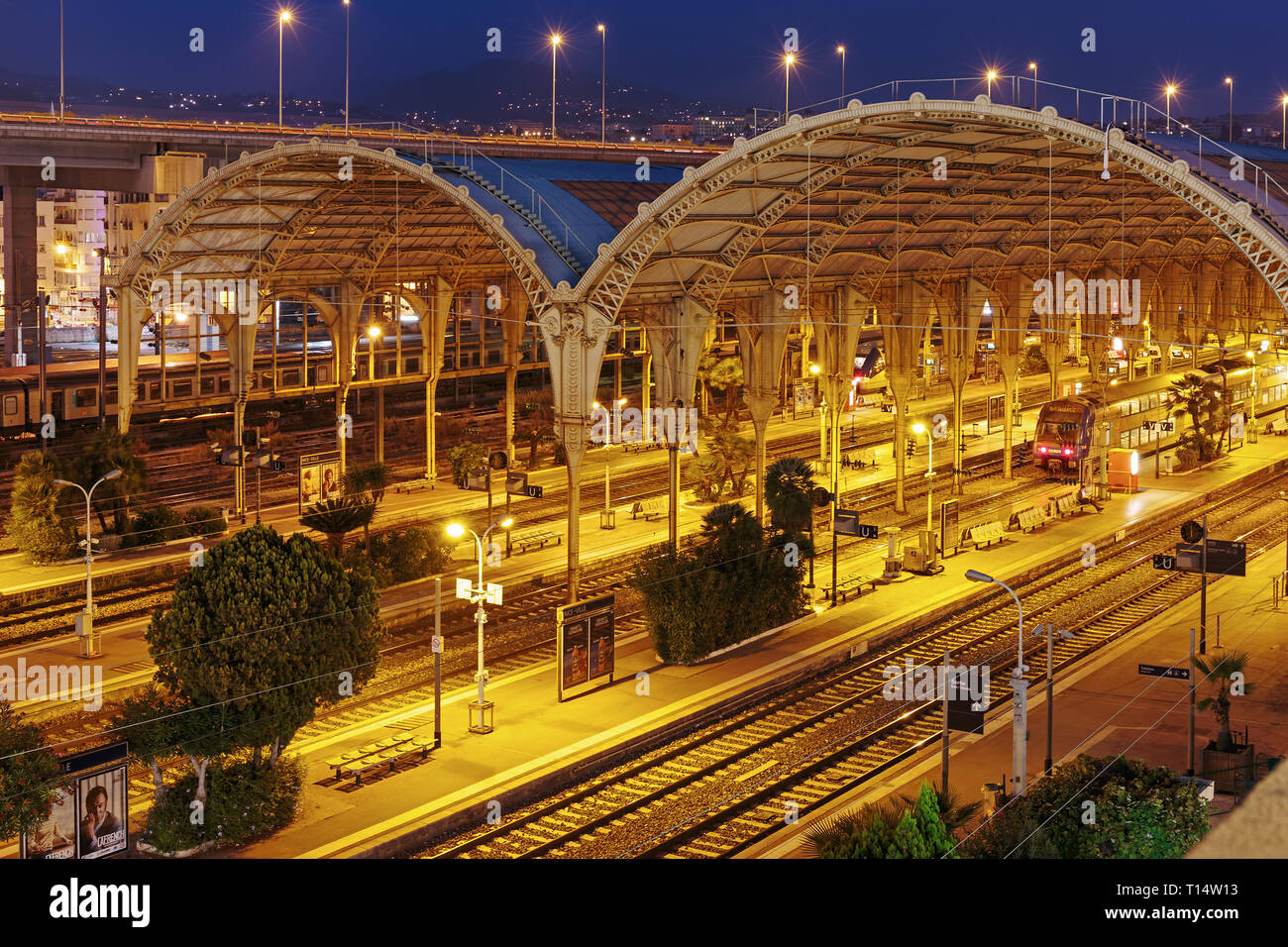 NICE, FRANCE - NOVEMBER 2, 2014: Railway Station In Nice at night Stock Photo