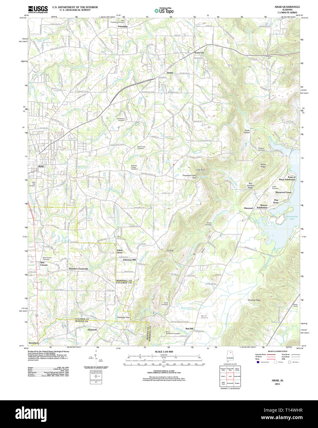 USGS TOPO Map Alabama AL Arab 20110921 TM Stock Photo