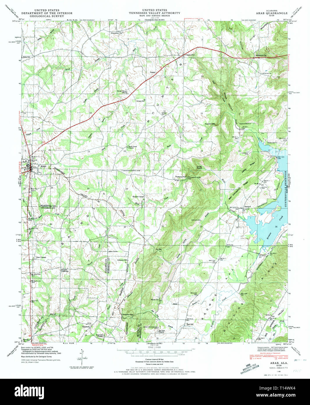 USGS TOPO Map Alabama AL Arab 303118 1948 24000 Stock Photo
