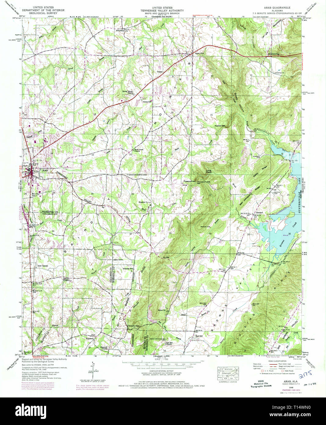 USGS TOPO Map Alabama AL Arab 303120 1948 24000 Stock Photo