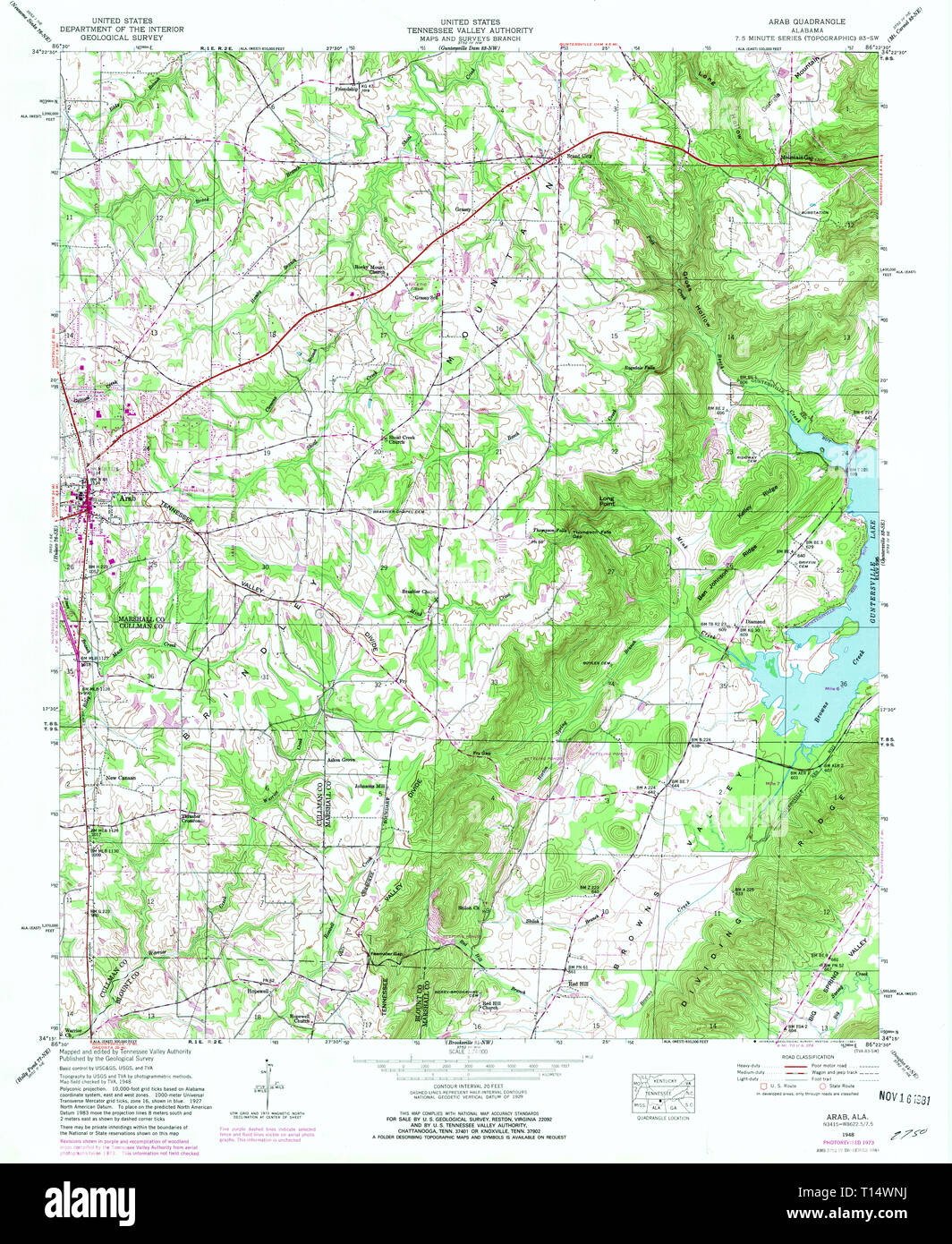 USGS TOPO Map Alabama AL Arab 303121 1948 24000 Stock Photo