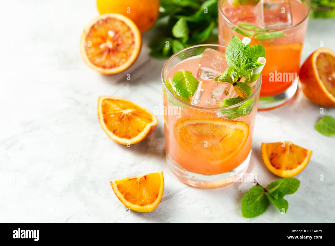 Bloody orange drink and ingredients Stock Photo