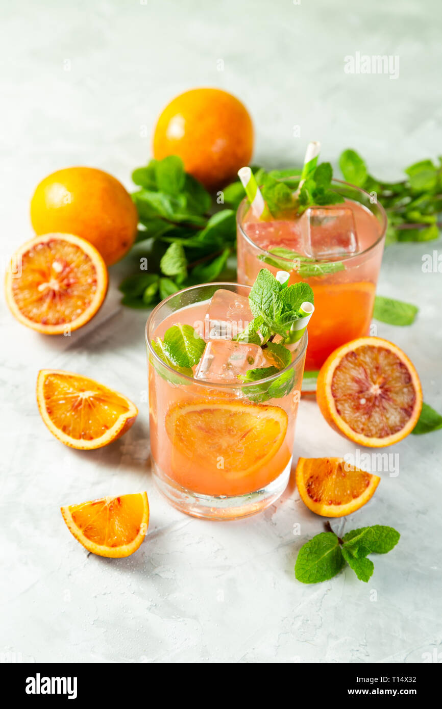 Bloody orange drink and ingredients Stock Photo