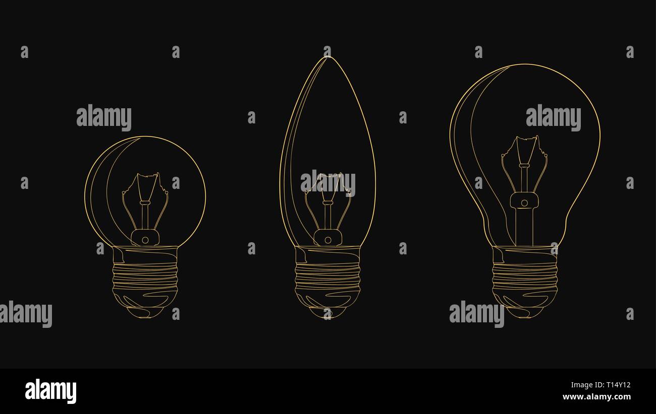 Vector line incandescent light bulb set. Vector illustration for your