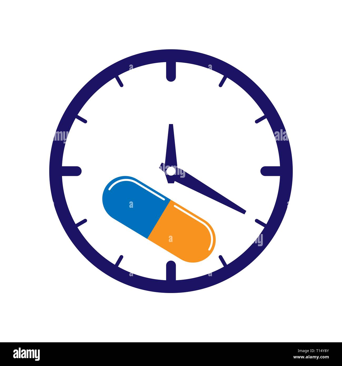 Time to take medication, watch and capsule with medication, flat design