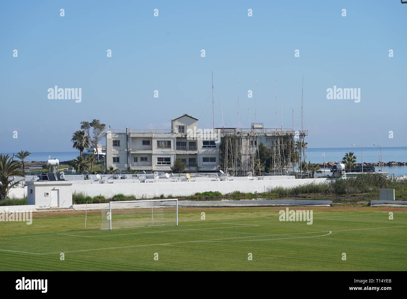 Famagusta (Varosha) is an abandoned Cypriot city of Famagusta. Before the 1974 Turkish invasion of Cyprus, it was the modern tourist area of the city. Stock Photo