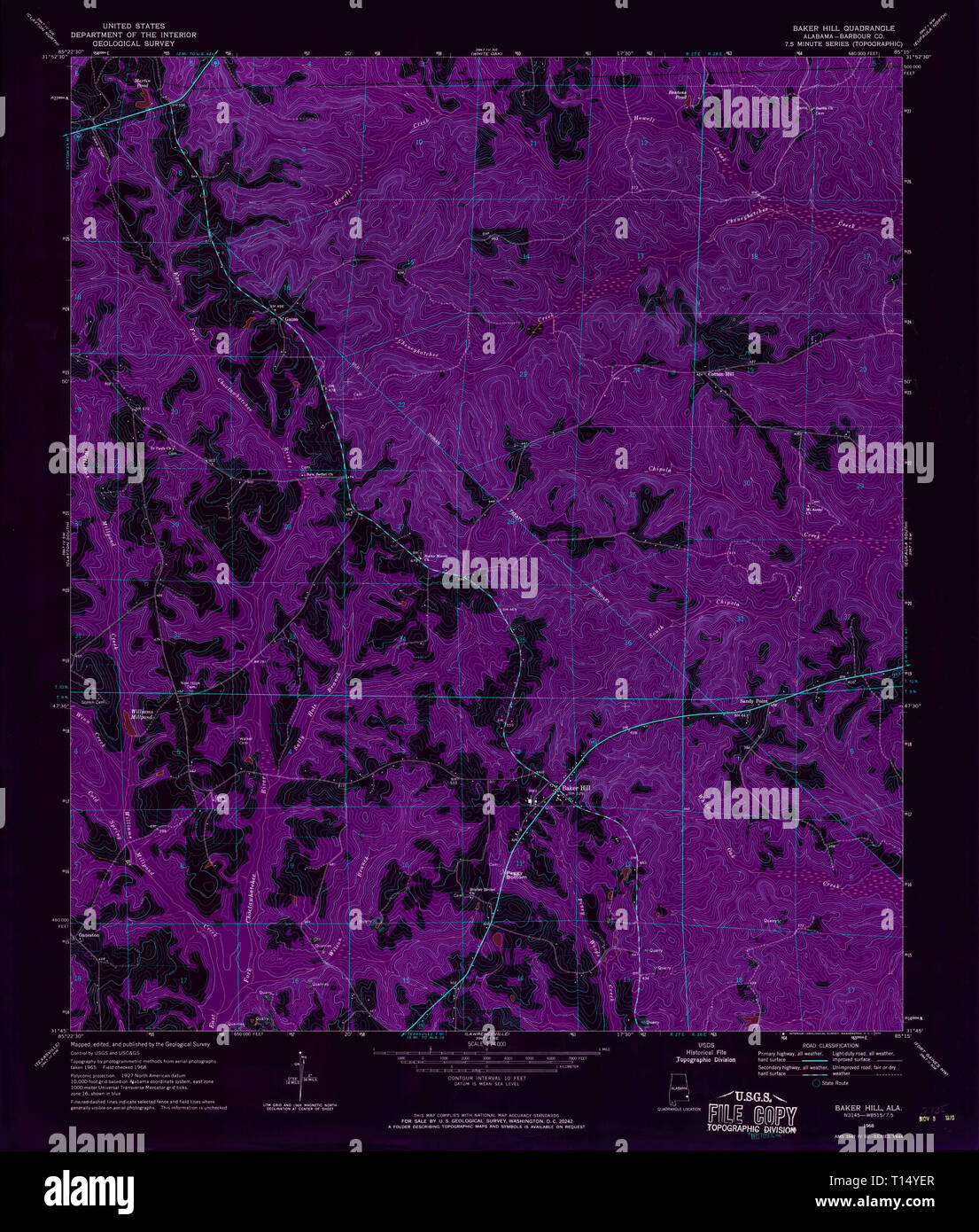 USGS TOPO Map Alabama AL Baker Hill 303168 1968 24000 Inverted Stock