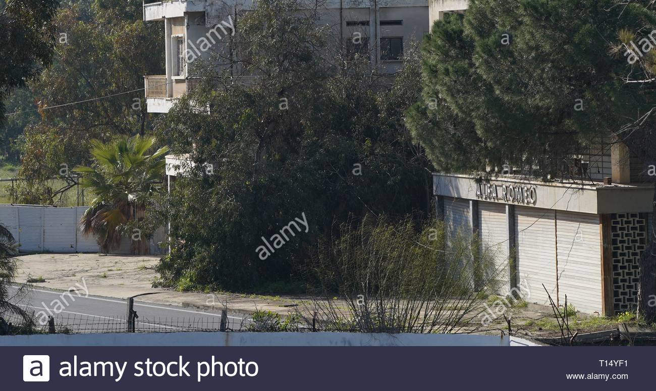 Famagusta (Varosha) is an abandoned Cypriot city of Famagusta. Before the 1974 Turkish invasion of Cyprus, it was the modern tourist area of the city. Stock Photo