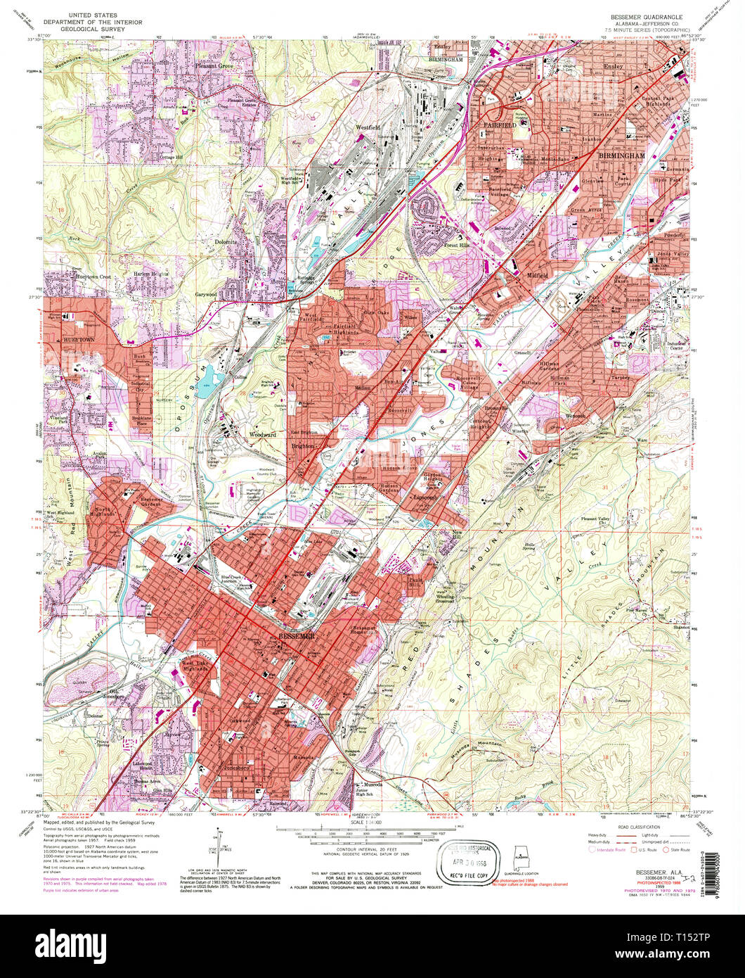 USGS TOPO Map Alabama AL Bessemer 303224 1959 24000 Stock Photo