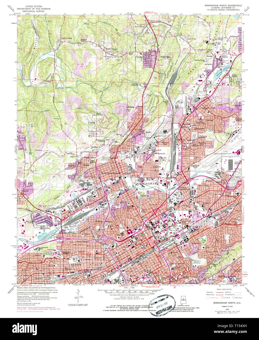 Usgs Topo Map Alabama Al Birmingham North 303241 1959 24000 Stock
