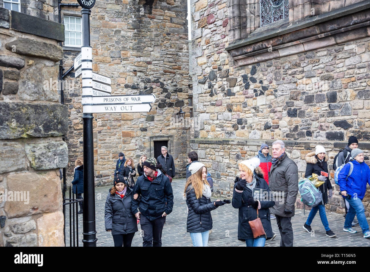 Visitors to Edinburgh castle visit the sights within the castle walls,Edinburgh,Scotland,UK Stock Photo
