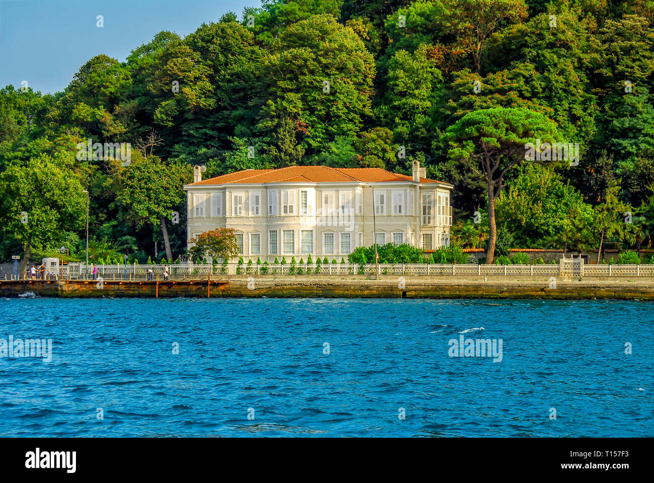 Istanbul, Turkey, 2 September 2007: Water Mansion and boats of Cubuklu at Beykoz district of Istanbul Stock Photo