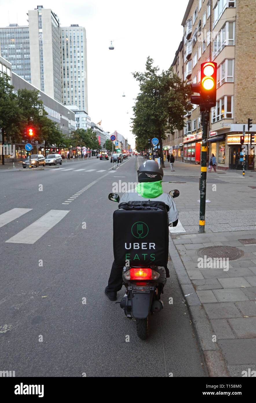 STOCKHOLM 20180707     Delivery with Uber eats at Götgatan, Stockholm. Photo Jeppe Gustafsson Stock Photo
