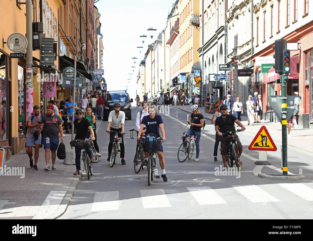 STOCKHOLM, SWEDEN 20180706  Cyclists on Götgatan, Södermalm, Stockholm. Photo Jeppe Gustafsson Stock Photo