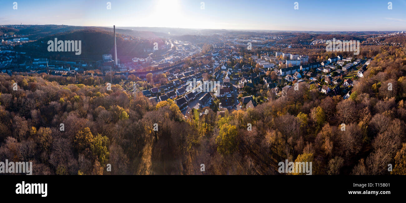 Germany, Wuppertal, Aerial view of Elberfeld in autumn Stock Photo