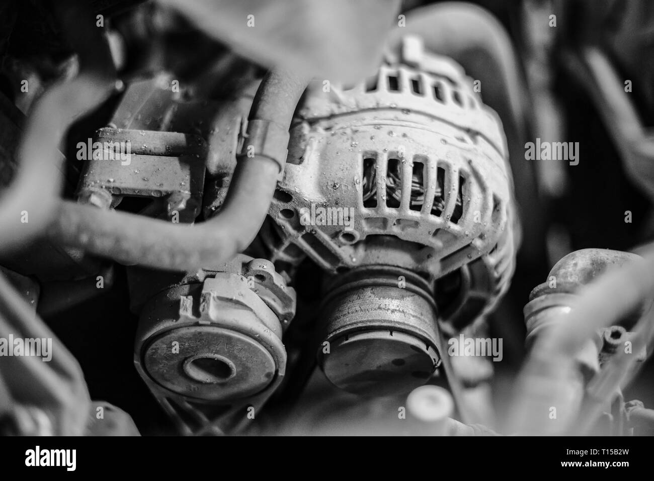old car power generator in black and white version Stock Photo Alamy