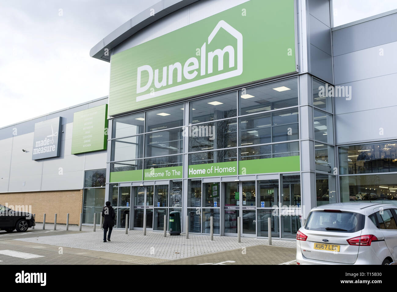 Milton Keynes, UK - February 11, 2019. Exterior of a Dunelm Store on a retail park in Milton Keynes, UK Stock Photo