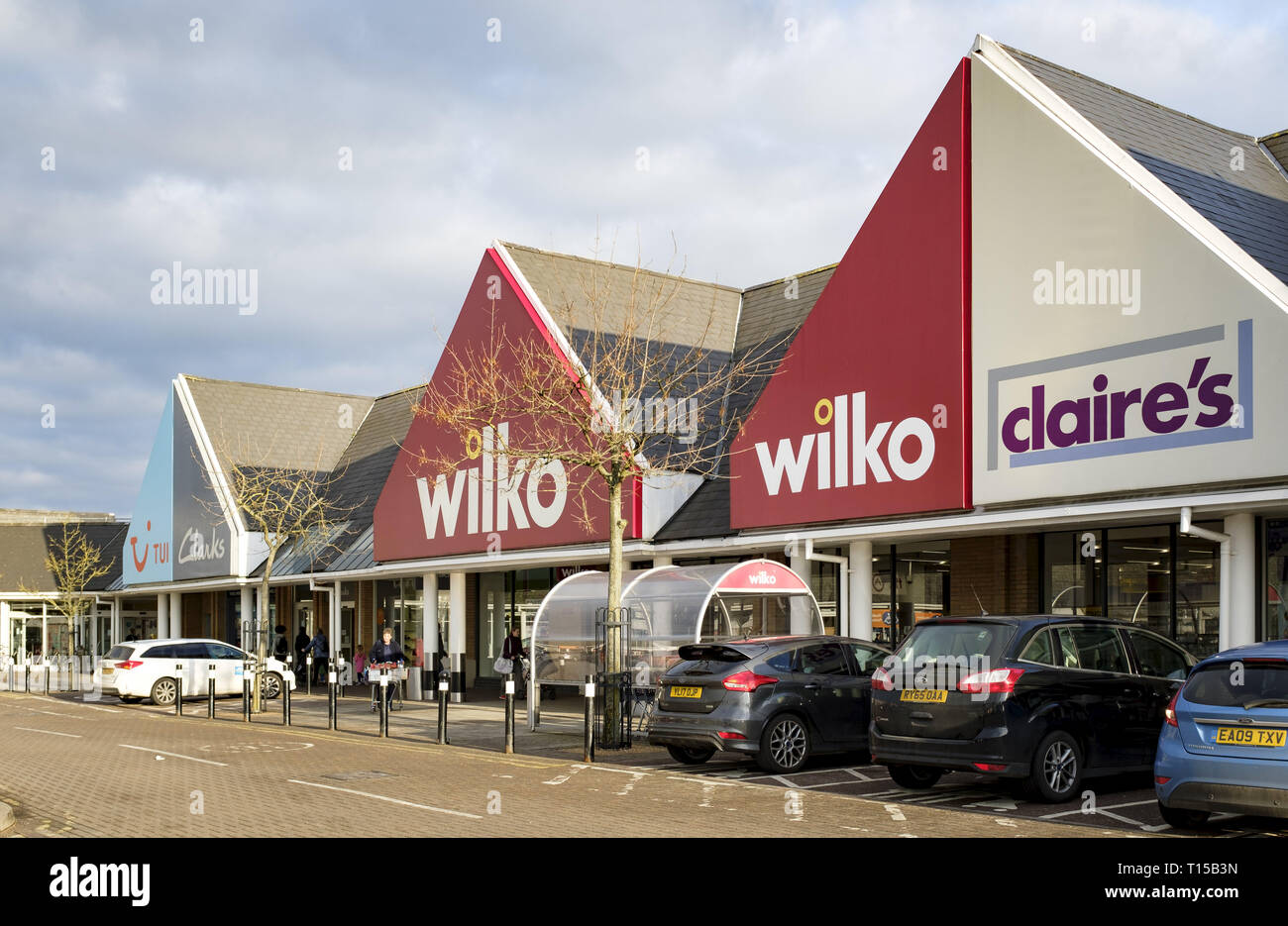 Milton Keynes, UK - February 11, 2019. Exterior of a Wilko store on a retail park. Stock Photo
