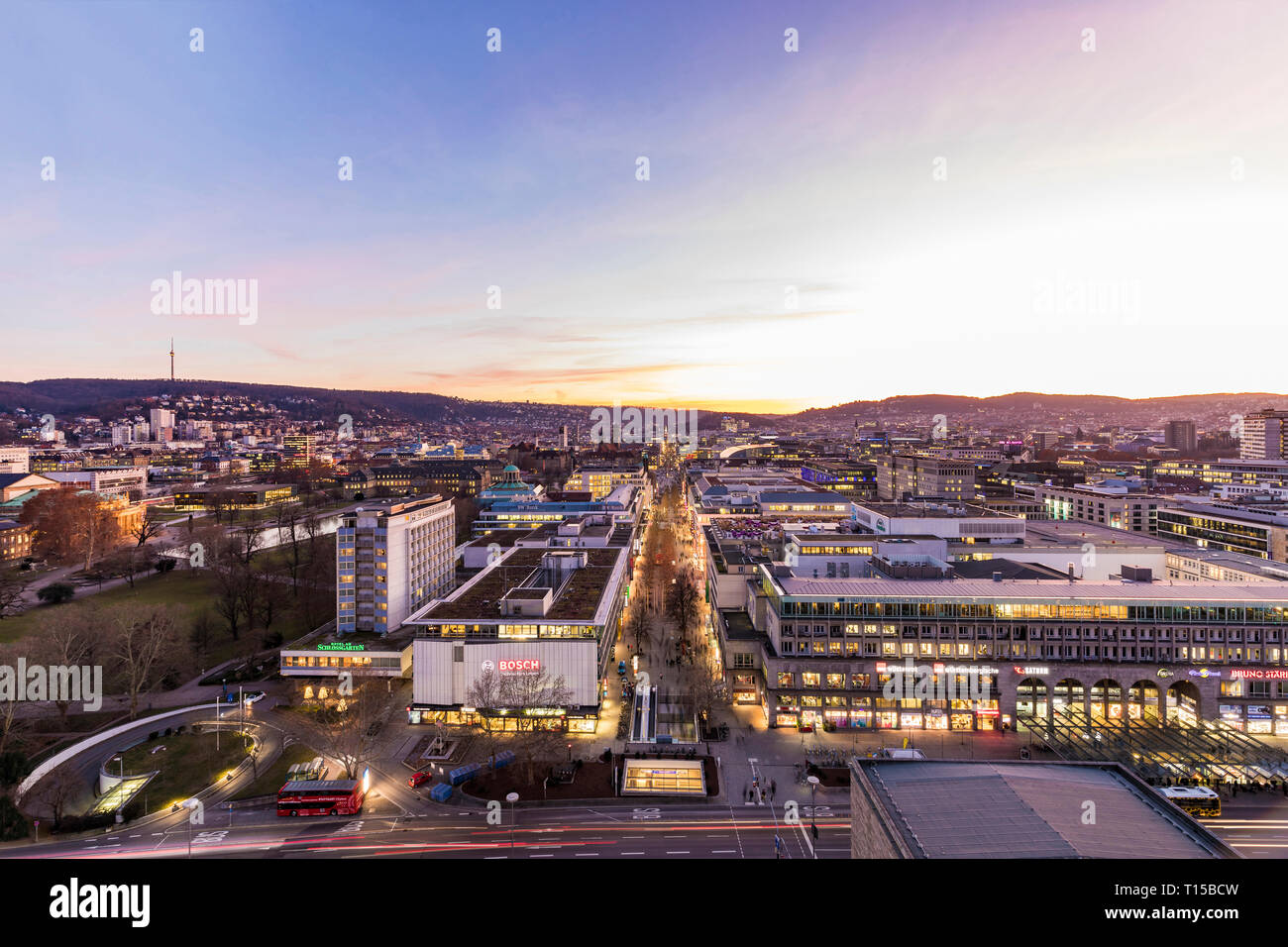 Germany, Stuttgart, shopping mile Koenigstrasse at sunset Stock Photo ...