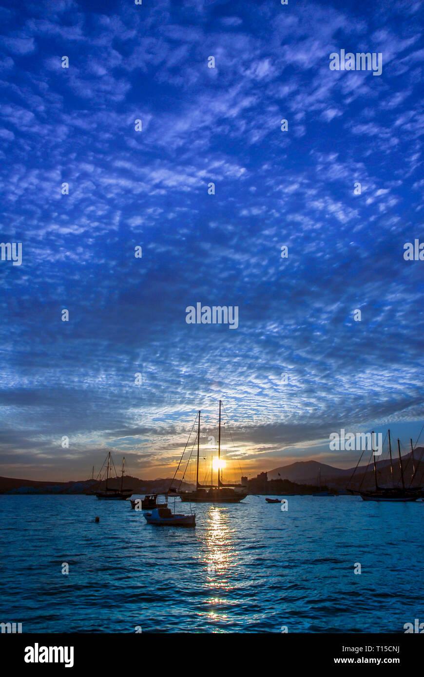 Bodrum, Turkey, 24 May 2010: Sailboats at Evening Stock Photo