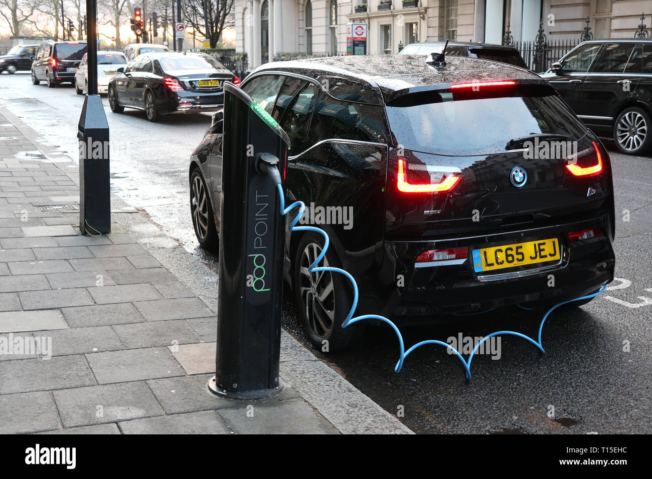 BMW i3 Electric car recharging it's battery at charging point in ...