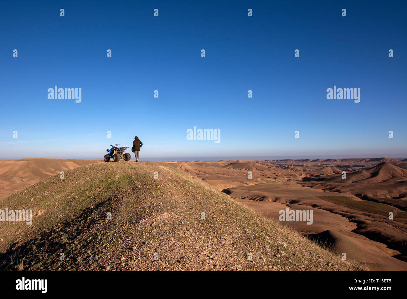 Morocco, Agafay desert, Quadbike and tourist Stock Photo