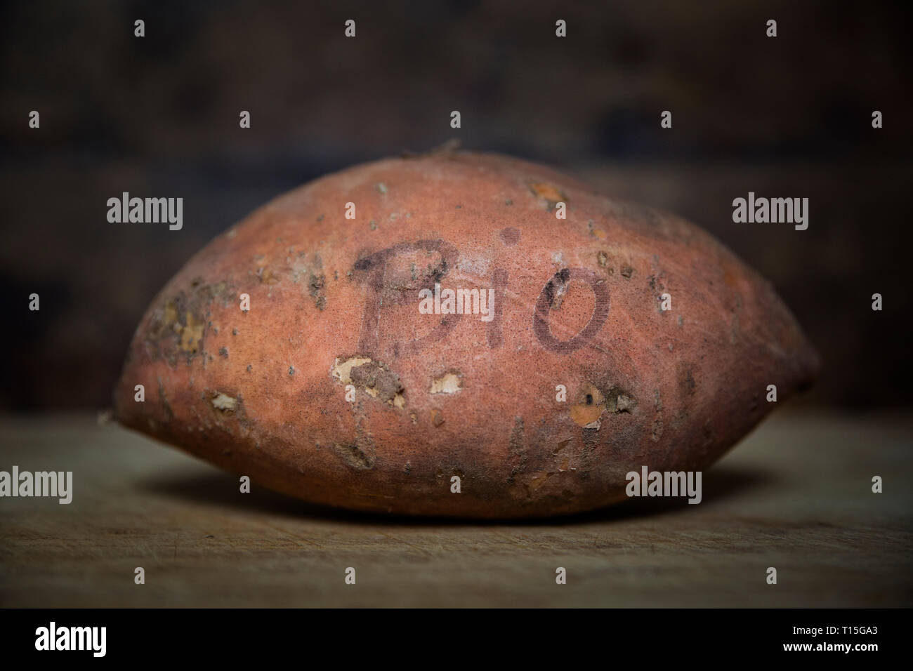 Organic sweet potato with Smart Branding Stock Photo