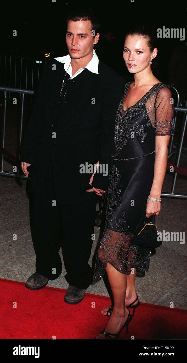LOS ANGELES, CA. March 02, 1997: Johnny Depp & girlfriend supermodel Kate Moss at the premiere of his new movie, 'Donnie Brasco,' in which he stars with Al Pacino. Stock Photo
