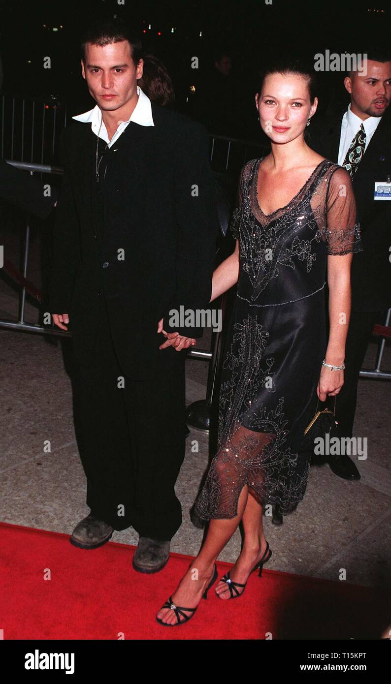 LOS ANGELES, CA. March 02, 1997: Johnny Depp & girlfriend supermodel Kate Moss at the premiere of his new movie, 'Donnie Brasco,' in which he stars with Al Pacino. Stock Photo