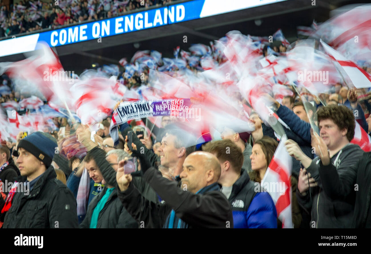 London, UK. 22nd Mar, 2019. England supporters during the UEFA 2020 Euro Qualifier match between England and Czech Republic at Wembley Stadium, London, England on 22 March 2019. Photo by Andy Rowland/PRiME Media Images. Credit: Andrew Rowland/Alamy Live News Stock Photo