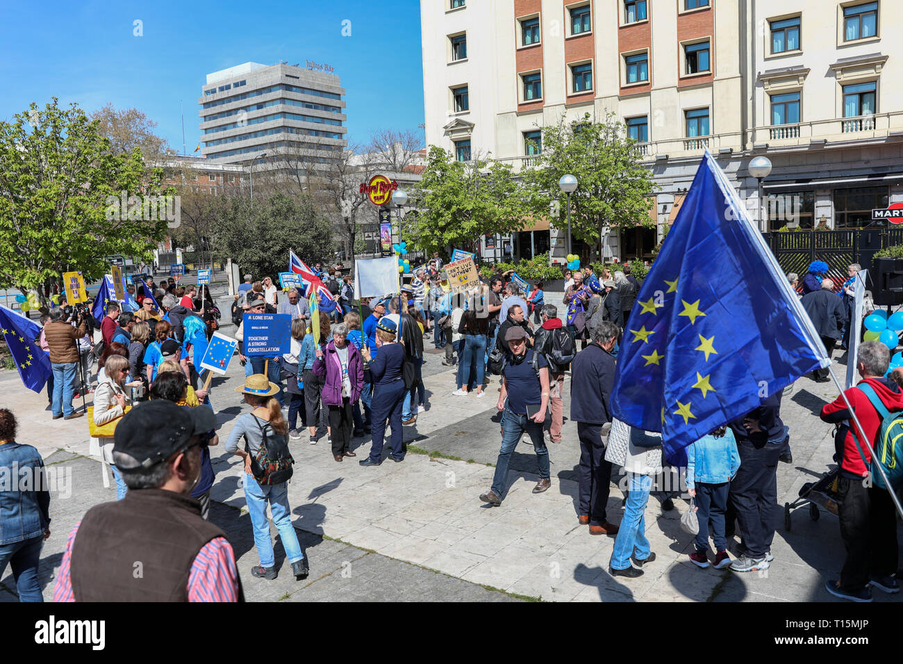 Madrid, Spain. 23rd Mar, 2019. The British community in Spain concentrates in favor of another referendum on Brexit in the Plaza de ColÃ³n ''in defense of the rights of the five million Europeans in the United Kingdom and British in the European Union and to request a second referendum on the exit of Great Britain from the EU Credit: Jesus Hellin/ZUMA Wire/Alamy Live News Stock Photo