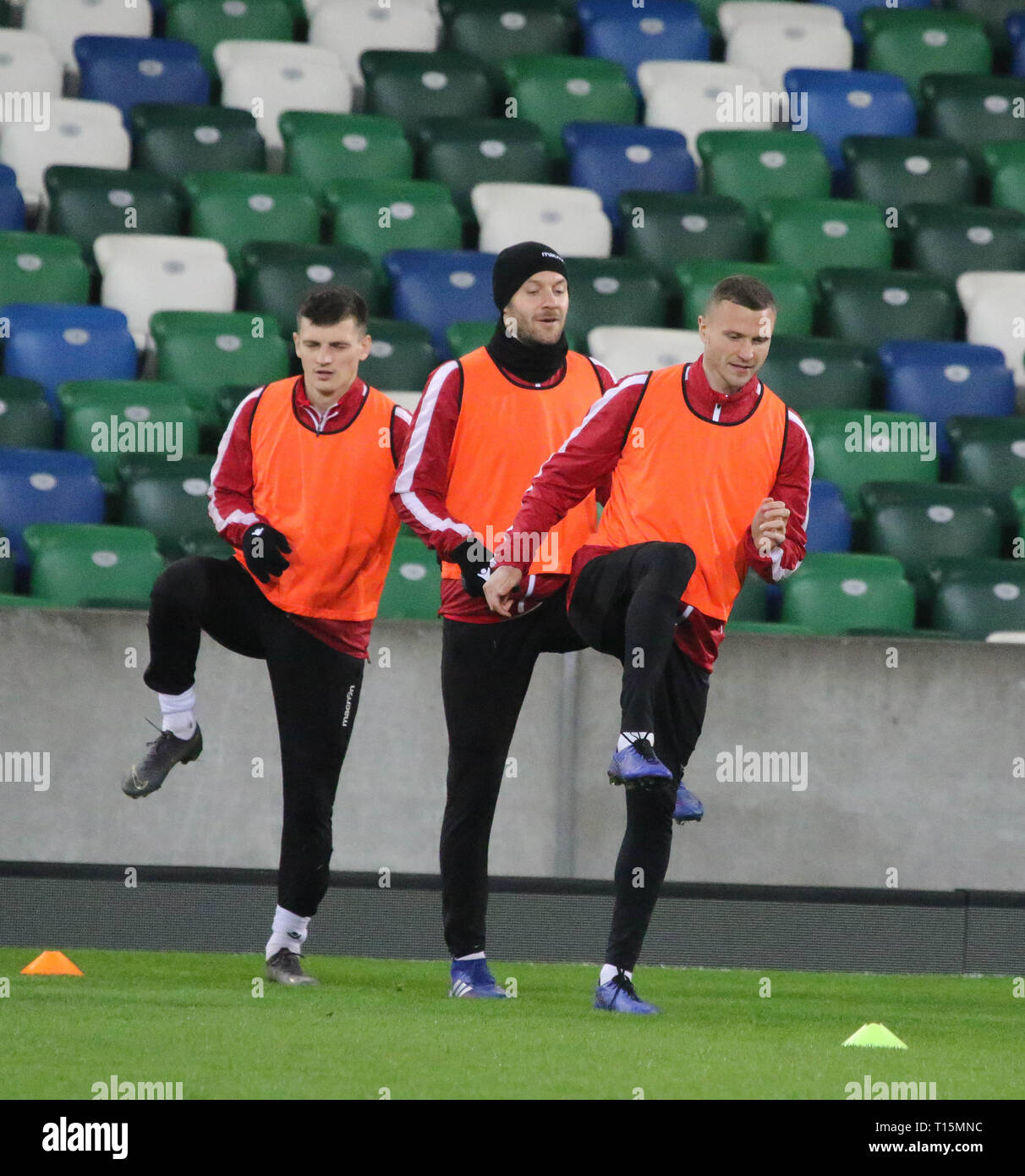 Windsor Park Belfast, Northern Ireland, UK. 23 March 2019. The Belarus squad train at Windsor Park before their game against Northern ireland tomorrow night. Credit: David Hunter/Alamy Live News. Stock Photo