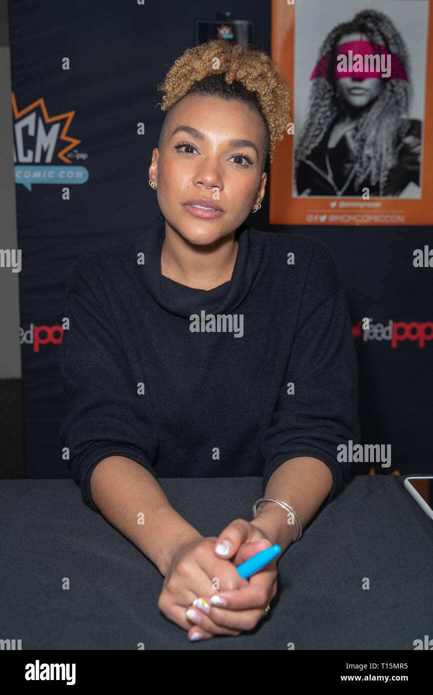 Birmingham, UK. Saturday 23 March 2019. Emmy Raver-Lampman during an autograph session  on the 1st day of the MCM Comic Con Birmingham at the NEC  , ? Jason Richardson / 17�Թ����� Live News Stock Photo