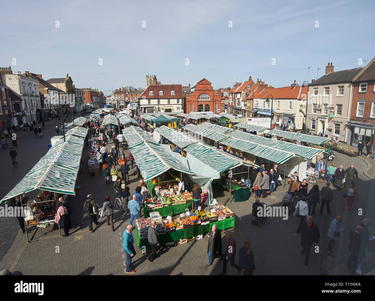 Aerial view of crowds of shoppers in Beverley Market, Saturday Market
