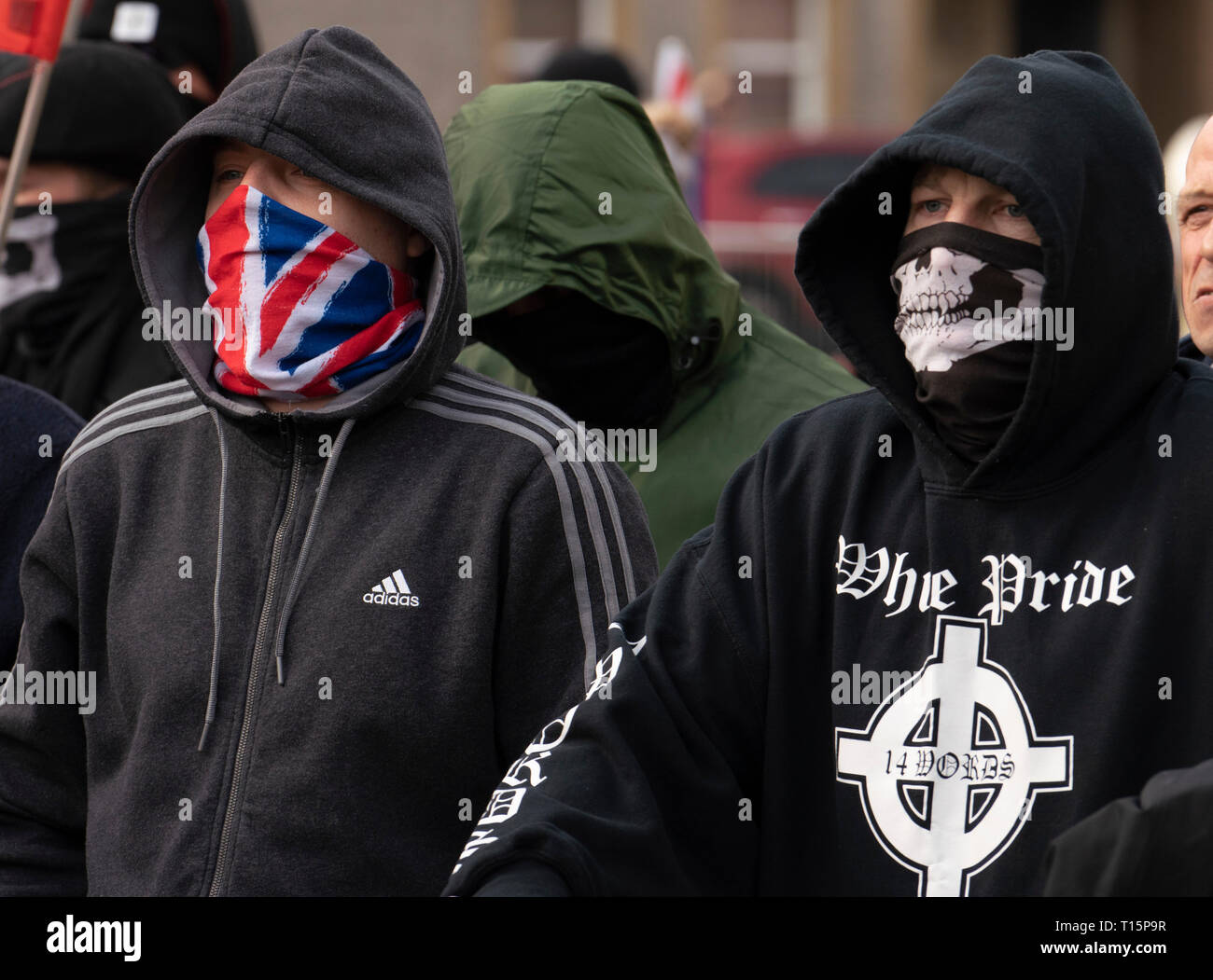 Lingüística hijo Mono Edinburgh, Scotland, UK. 23rd Mar, 2019. March to the Scottish Parliament  in Edinburgh by far-right Scottish Defence League (SDL) was met by a  counter demonstration by several left wing groups such as