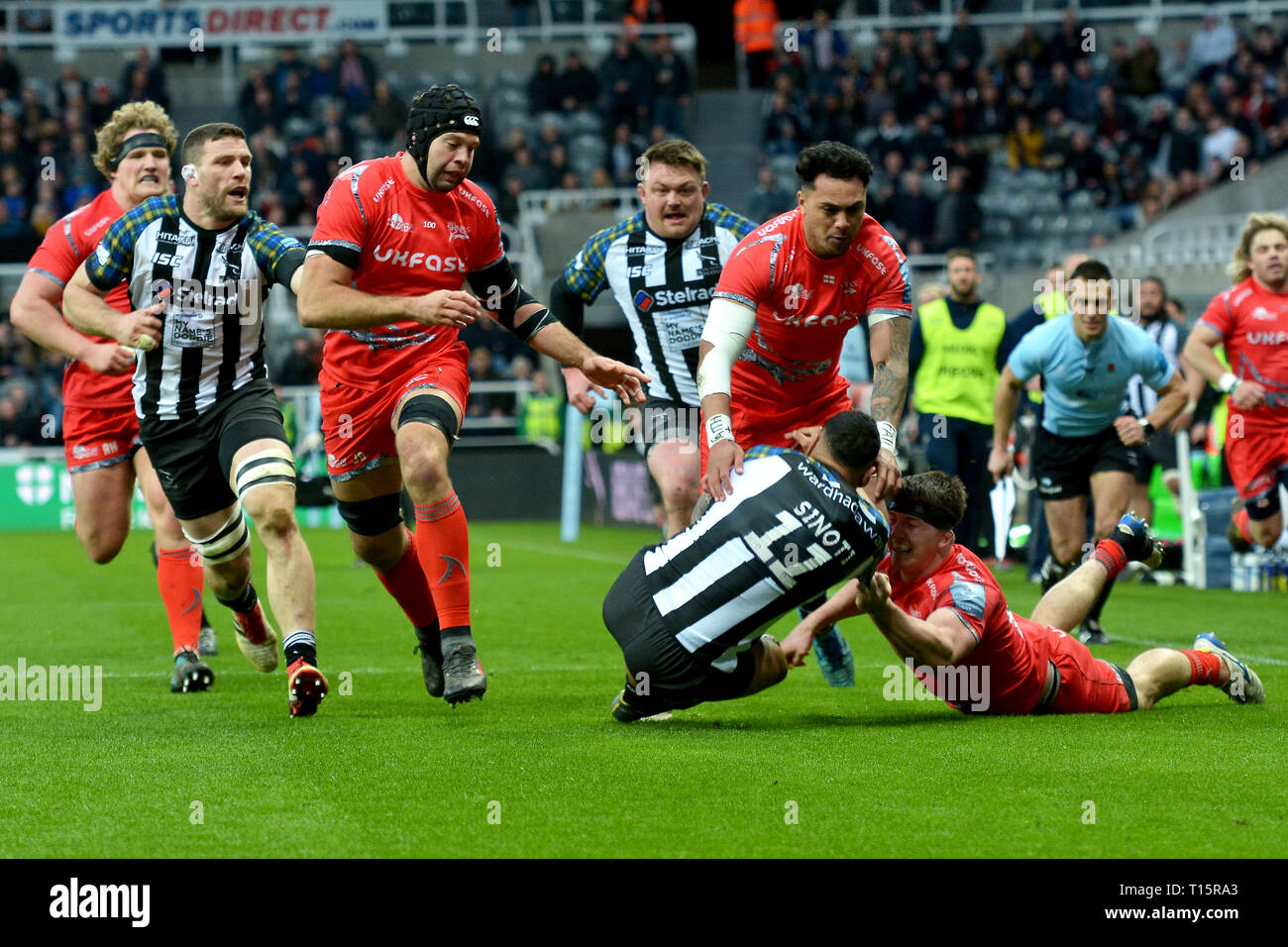 Newcastle Falcons vs. Sale Sharks, 23 March 2019, St. James Park Stadium in Newcastle, Northeast England, UK Stock Photo