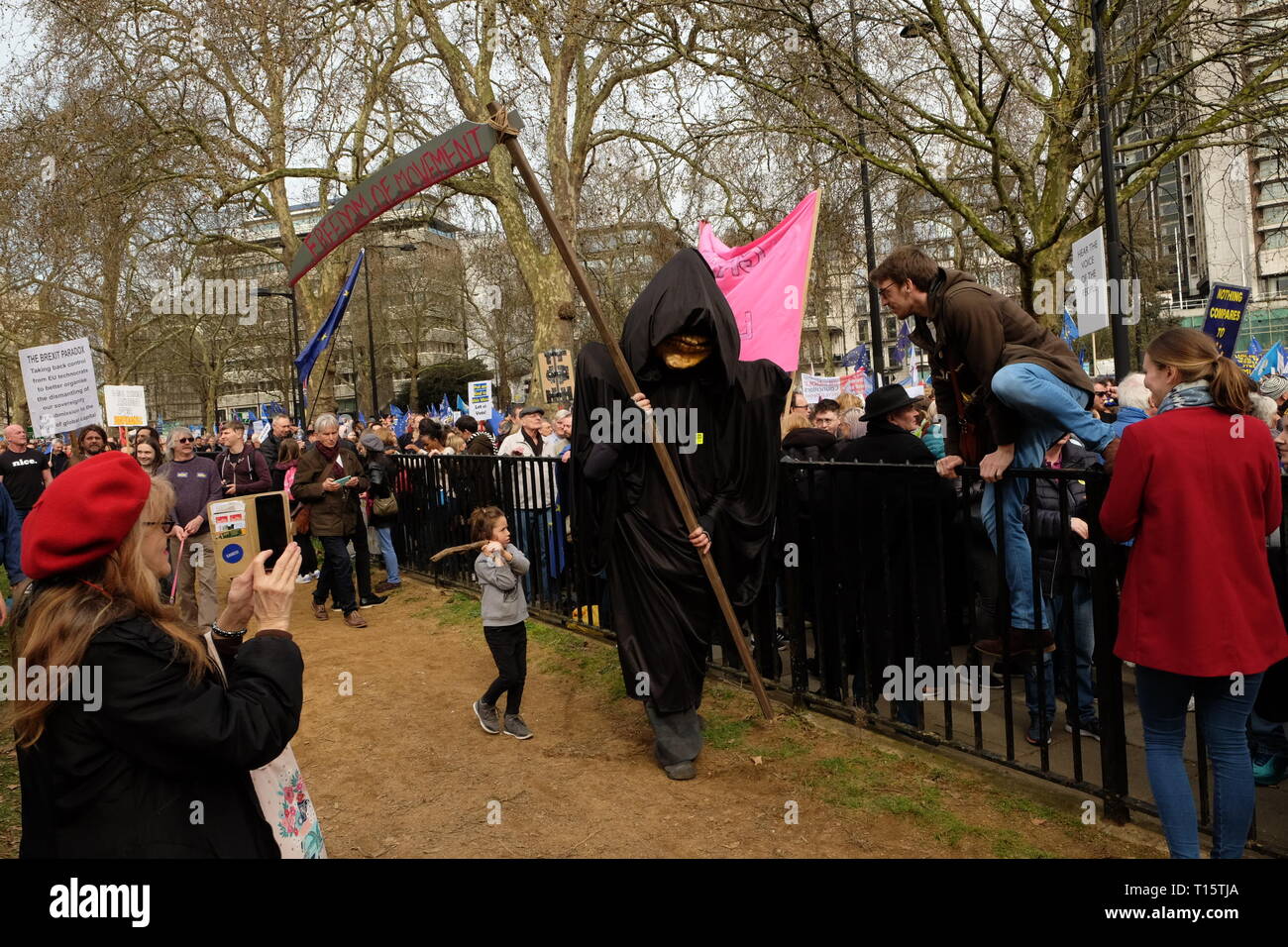 London, UK. 23rd Mar 2019. Remain supporters gathered in London and marched to Parliament Square demanding a second referendum on the issue of Brexit. The march was organized under the banner of People's Vote. Credit: Angus MacKinnon/Alamy Live News Stock Photo