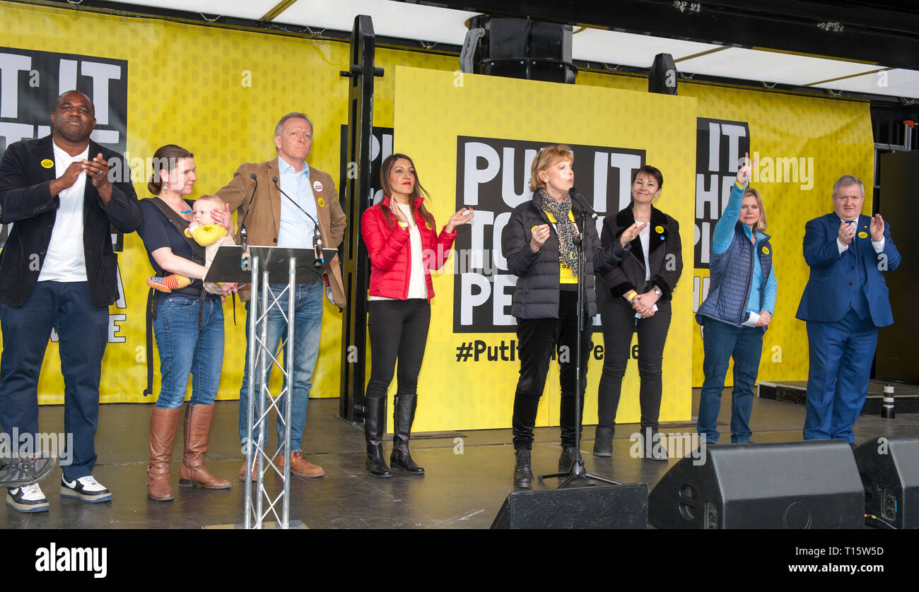 London, UK. 23rd Mar, 2019. Anna Soubry MP Independent Group, flanked by David Lammy, Jutsine Greening, Ian Blackford, Caroline Lucas,  spaking at the People's Vote March and rally, 'Put it to the People.' Credit: Prixpics/Alamy Live News Stock Photo