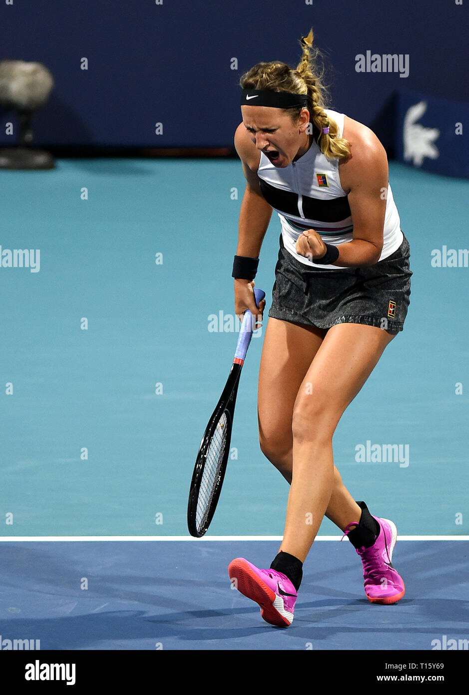 Miami, USA. 21st Mar, 2019.  Victoria Azarenka of Belarus reacts after winning a point against Caroline Garcia of France at the Hard Rock Stadium at the Miami Open on March 21, 2019 in Miami Gardens, Florida. Garcia beat Azarenka 6-3, 6-4. (Paul Hennessy/Alamy) Credit: Paul Hennessy/Alamy Live News Stock Photo