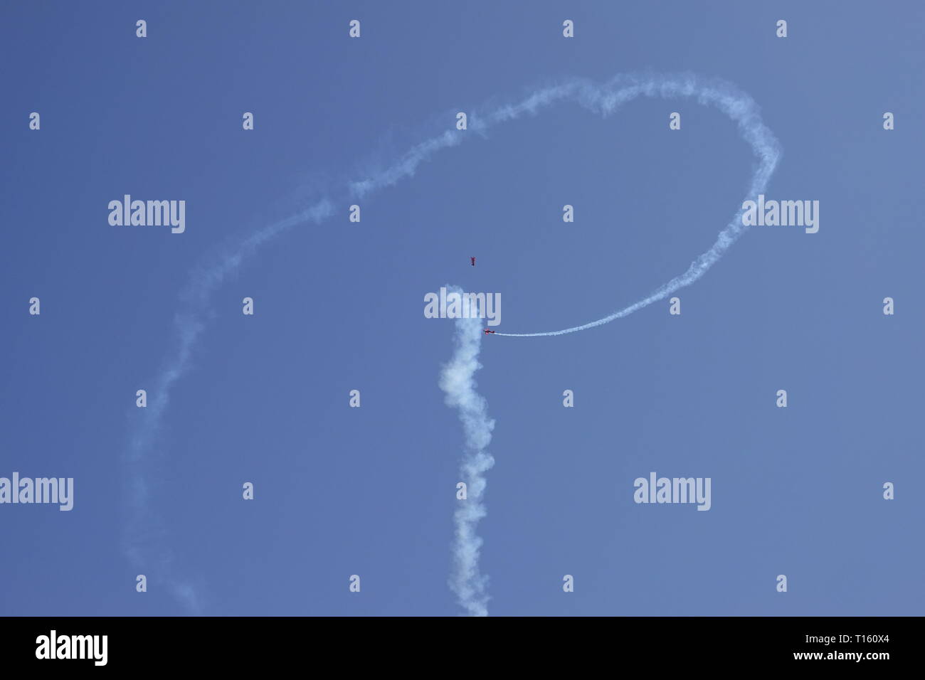 California, USA. 23rd Mar, 2019. 23rd March, 2019   Salinas, California, USA      Scenes from the annual  Salinas Air-Show, featuring the US Navy 'Blue Angels' arobatic team. here the ORACLE team ( Sean and Jessy Panzer) perform with their Pitts Special and Leader planes. Credit: Motofoto/Alamy Live News Stock Photo