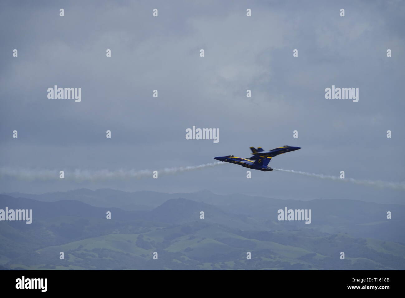 California, USA. 23rd Mar, 2019. 23rd March, 2019   Salinas, California, USA        Scenes from the annual  Salinas Air-Show, featuring the US Navy 'Blue Angels' arobatic team here seen preparing, parading and performing spectacularly over the airfield. Credit: Motofoto/Alamy Live News Stock Photo