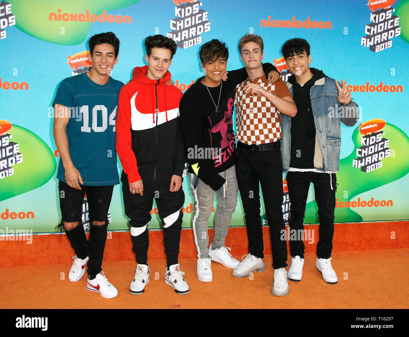 Los Angeles, USA. 23rd Mar, 2019. Michael Conor, Sergio Calderon Jr., Drew Ramos, Chance Perez, Brady Tutton of In Real Life attend Nickelodeon's 2019 Kids' Choice Awards at Galen Center on March 23, 2019 in Los Angeles, California. Photo: imageSPACE Credit: Imagespace/Alamy Live News Stock Photo