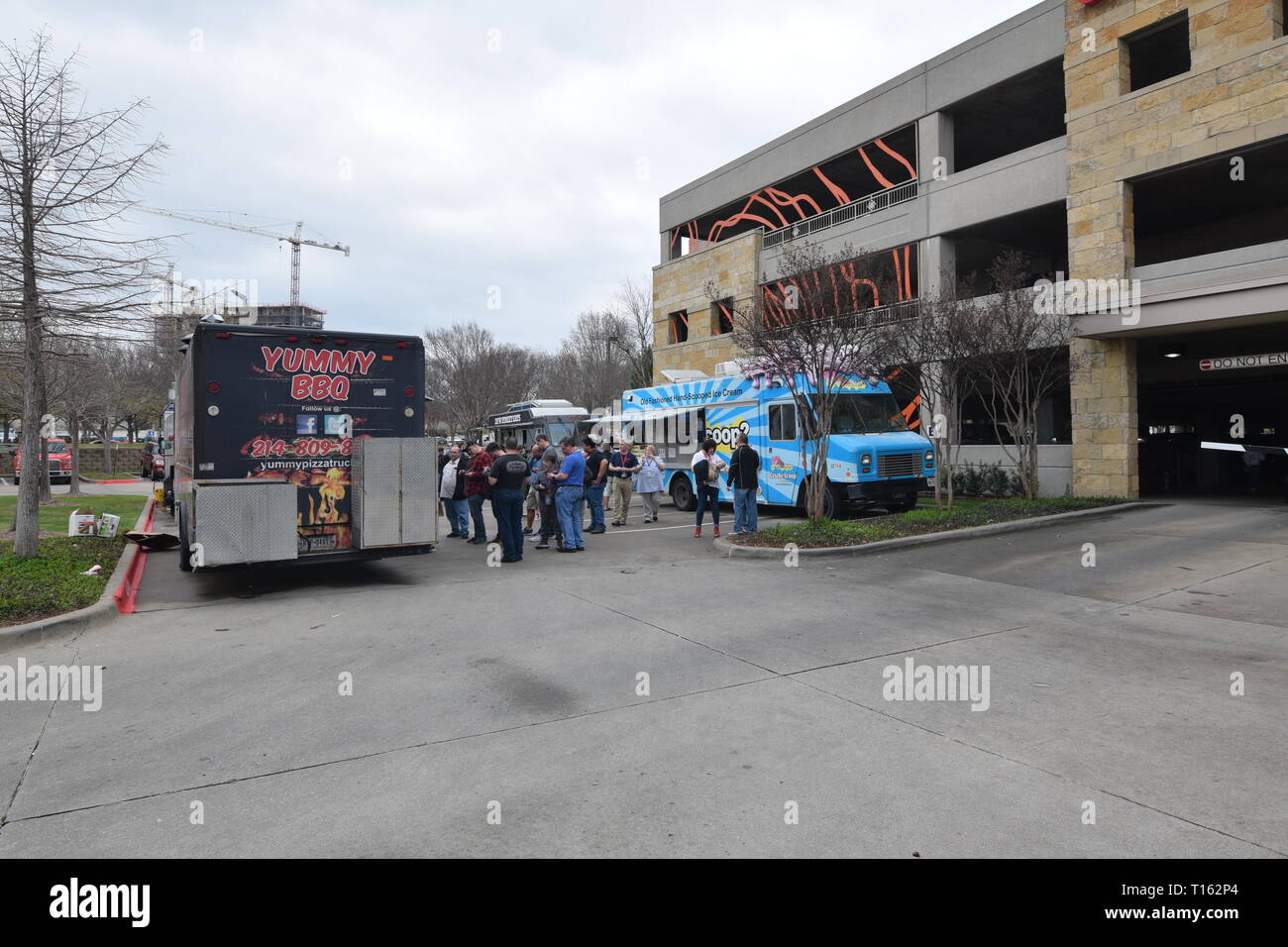 Frisco, USA. 23rd March, 2019. Food trucks cater to visitors of the