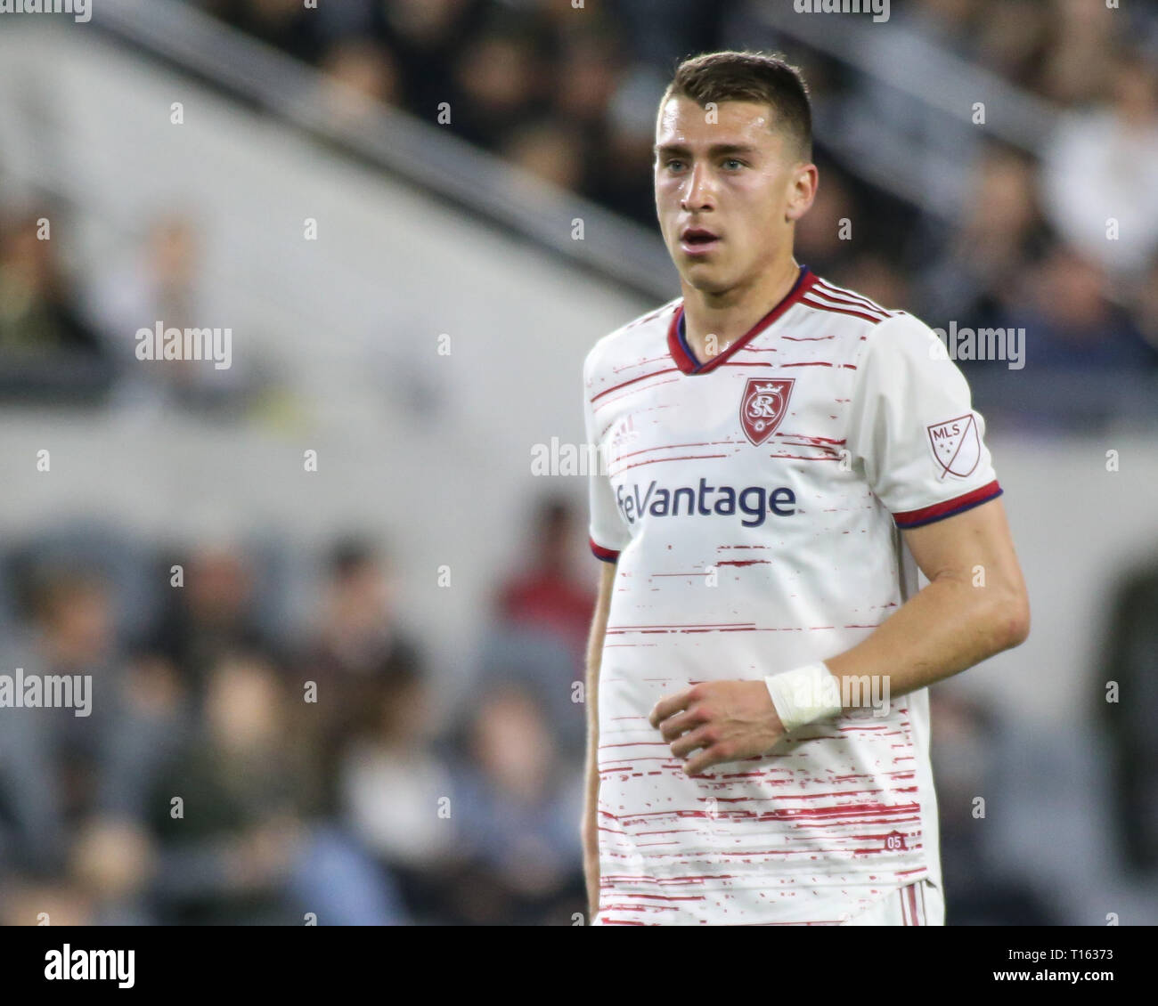 Los Angeles, CA, USA. 23rd Mar, 2019. Real Salt Lake forward Tate Schmitt (21) during the Los Angeles Football Club vs Real Salt Lake at BANC OF CALIFORNIA Stadium in Los Angeles, Ca on March 23, 2019. Jevone Moore Credit: csm/Alamy Live News Stock Photo