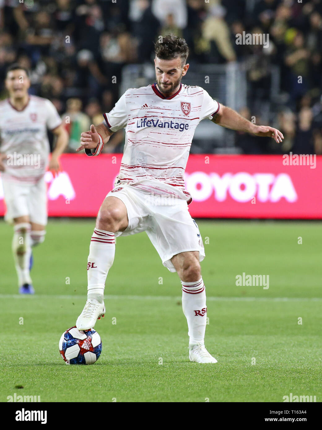 Los Angeles, CA, USA. 23rd Mar, 2019. Real Salt Lake midfielder Kyle Beckerman (5) during the Los Angeles Football Club vs Real Salt Lake at BANC OF CALIFORNIA Stadium in Los Angeles, Ca on March 23, 2019. Jevone Moore Credit: csm/Alamy Live News Stock Photo